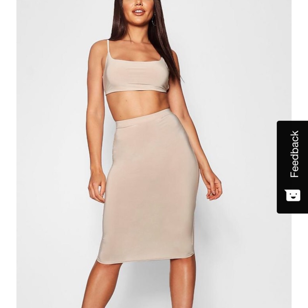 Two piece tie back bralet and midi skirt